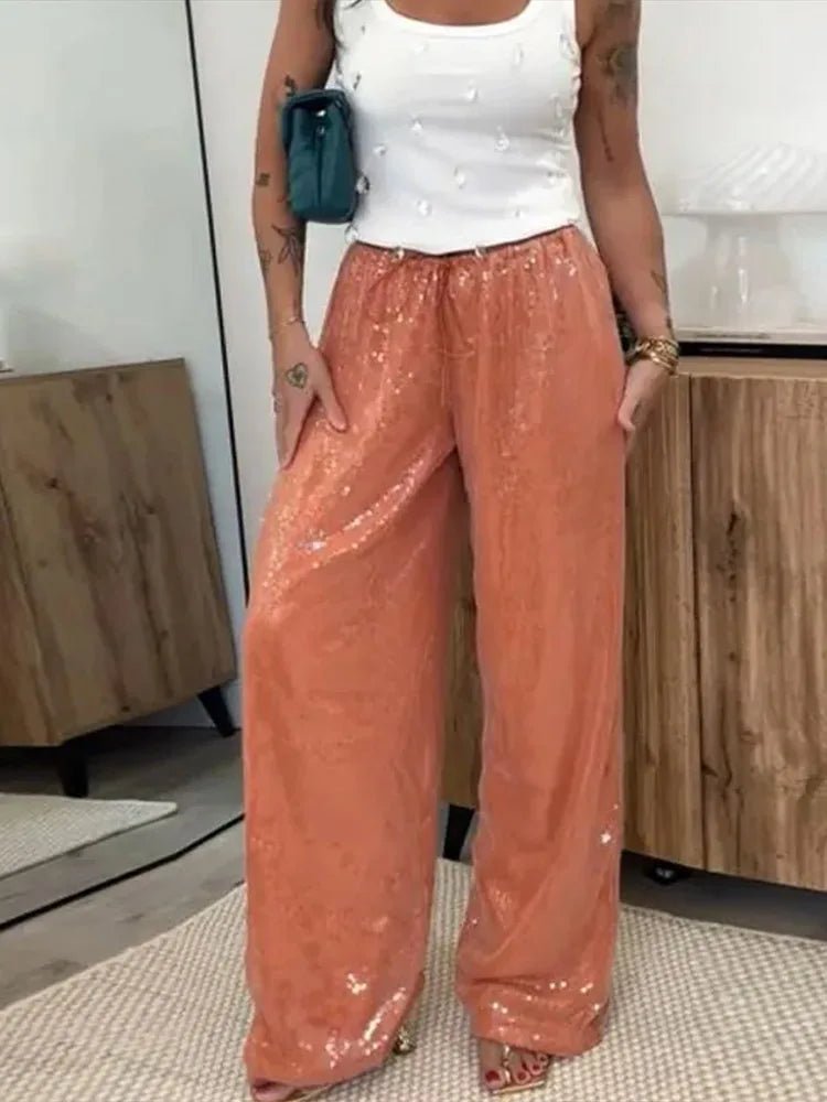 Pantaloni a gamba larga Margot con paillettes