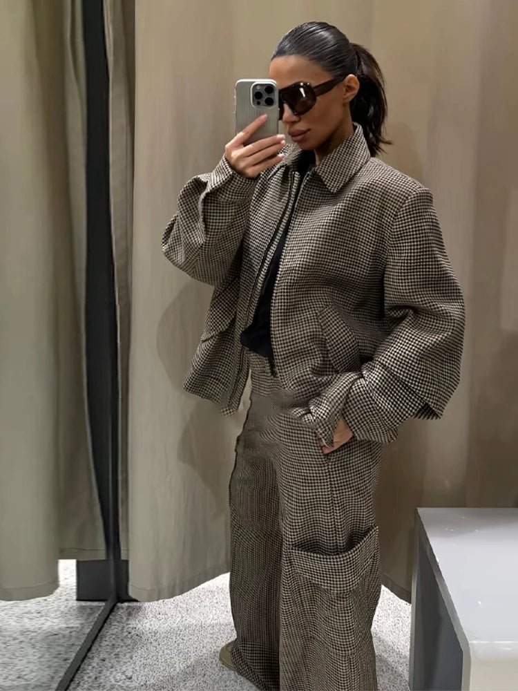 Lily Houndstooth Padded Blazer Set