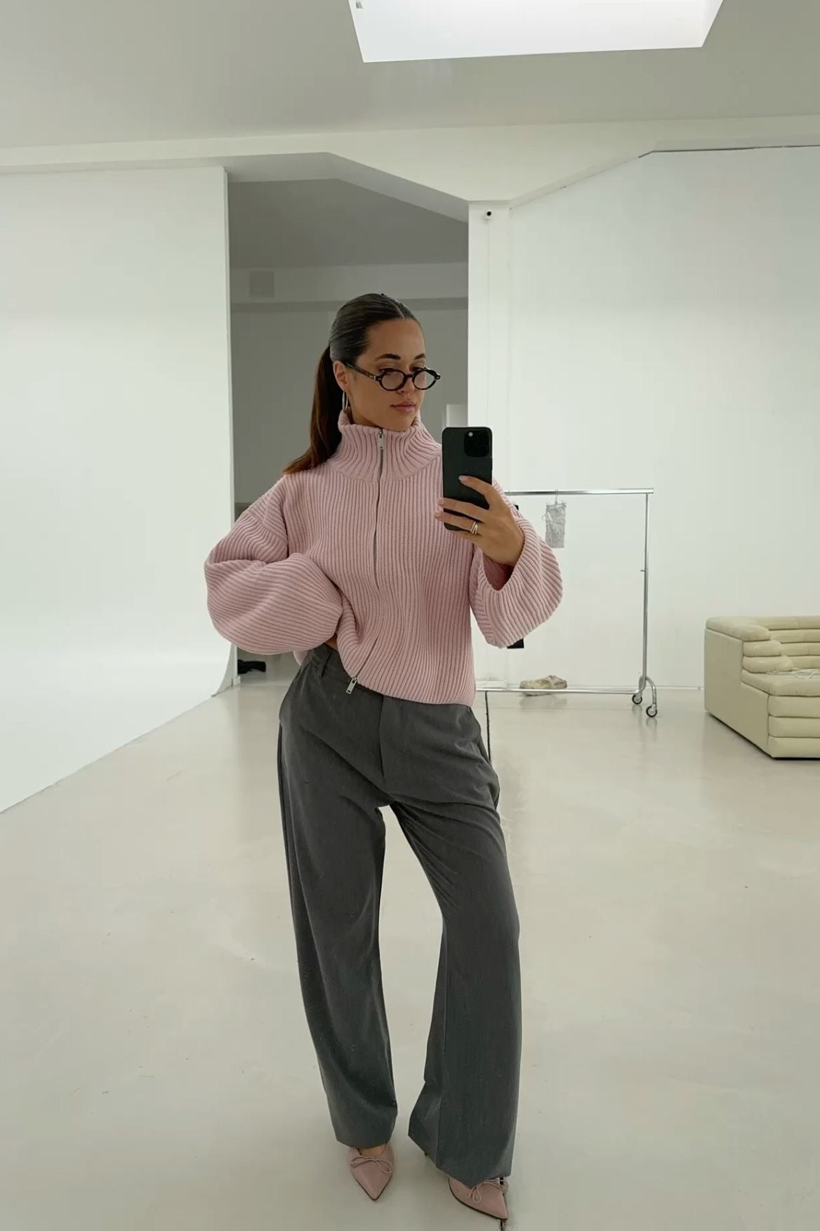 Maglione Angela oversize a costine con zip