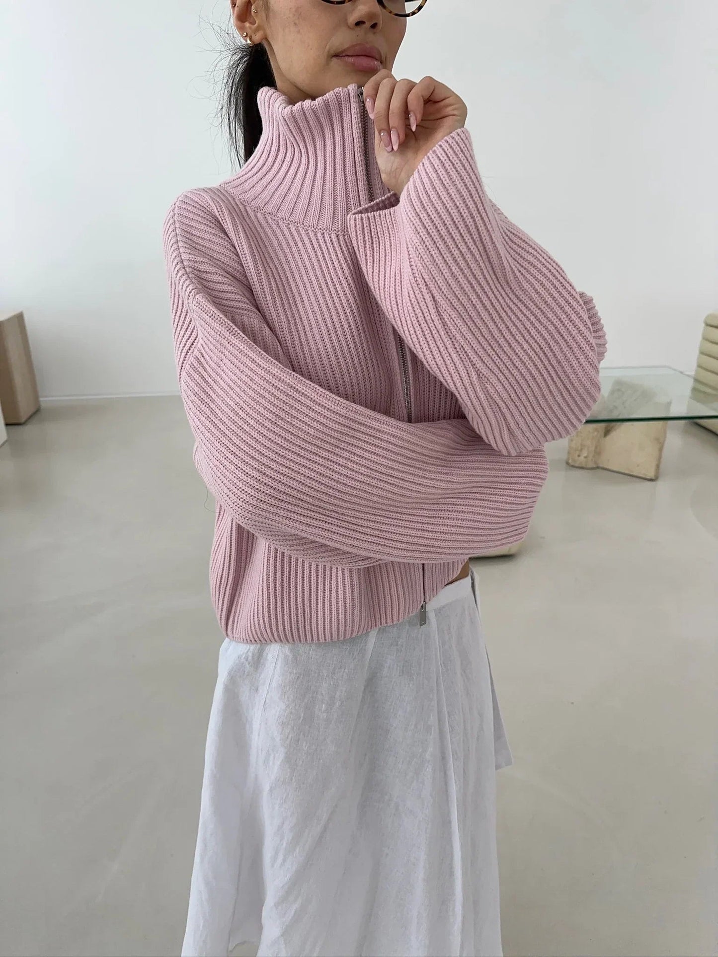 Maglione Angela oversize a costine con zip