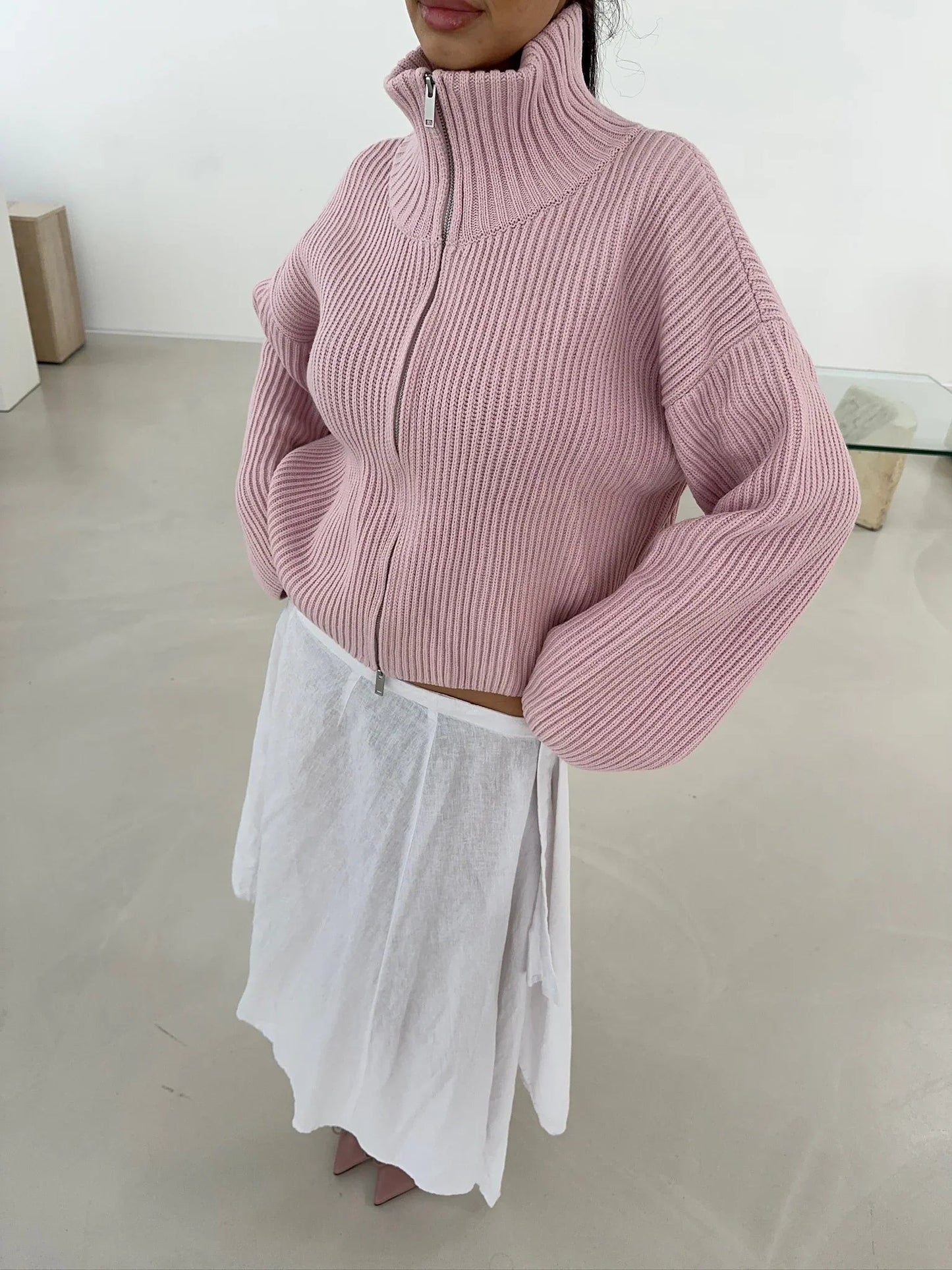 Maglione Angela oversize a costine con zip