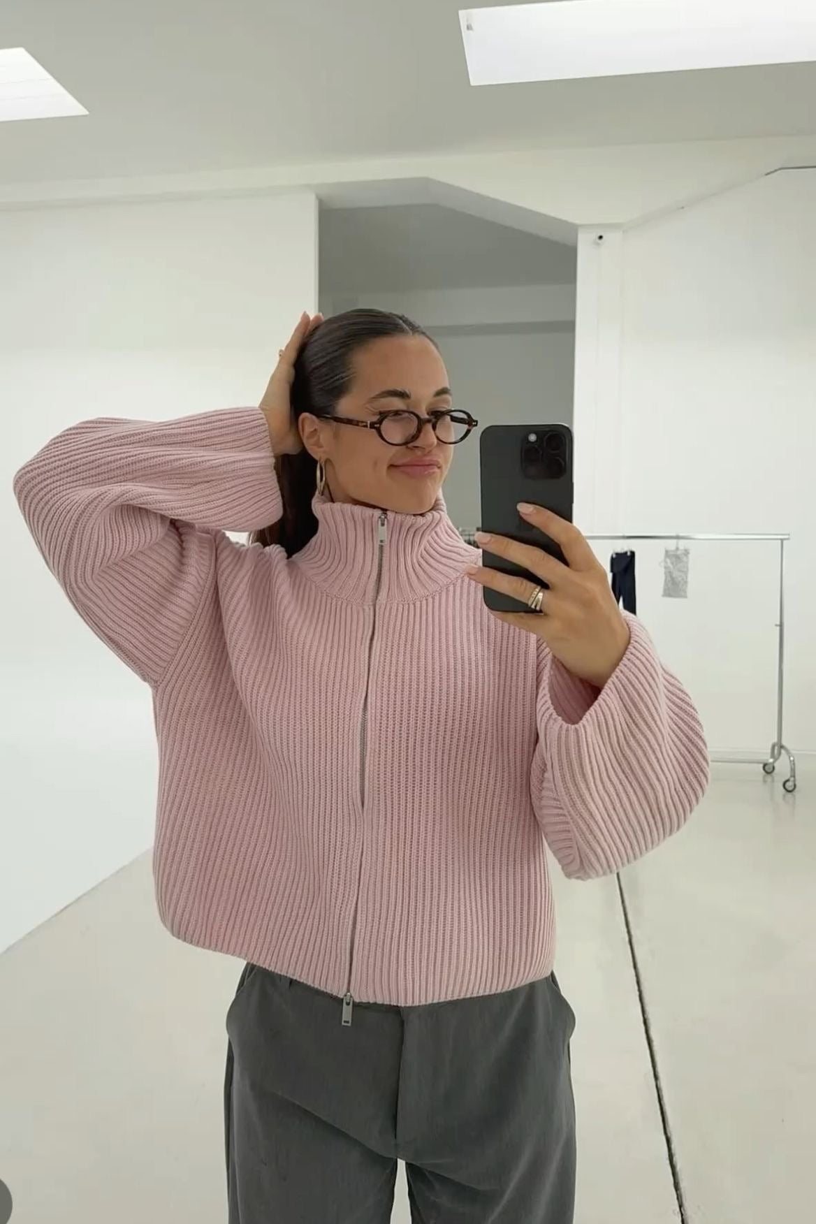 Maglione Angela oversize a costine con zip