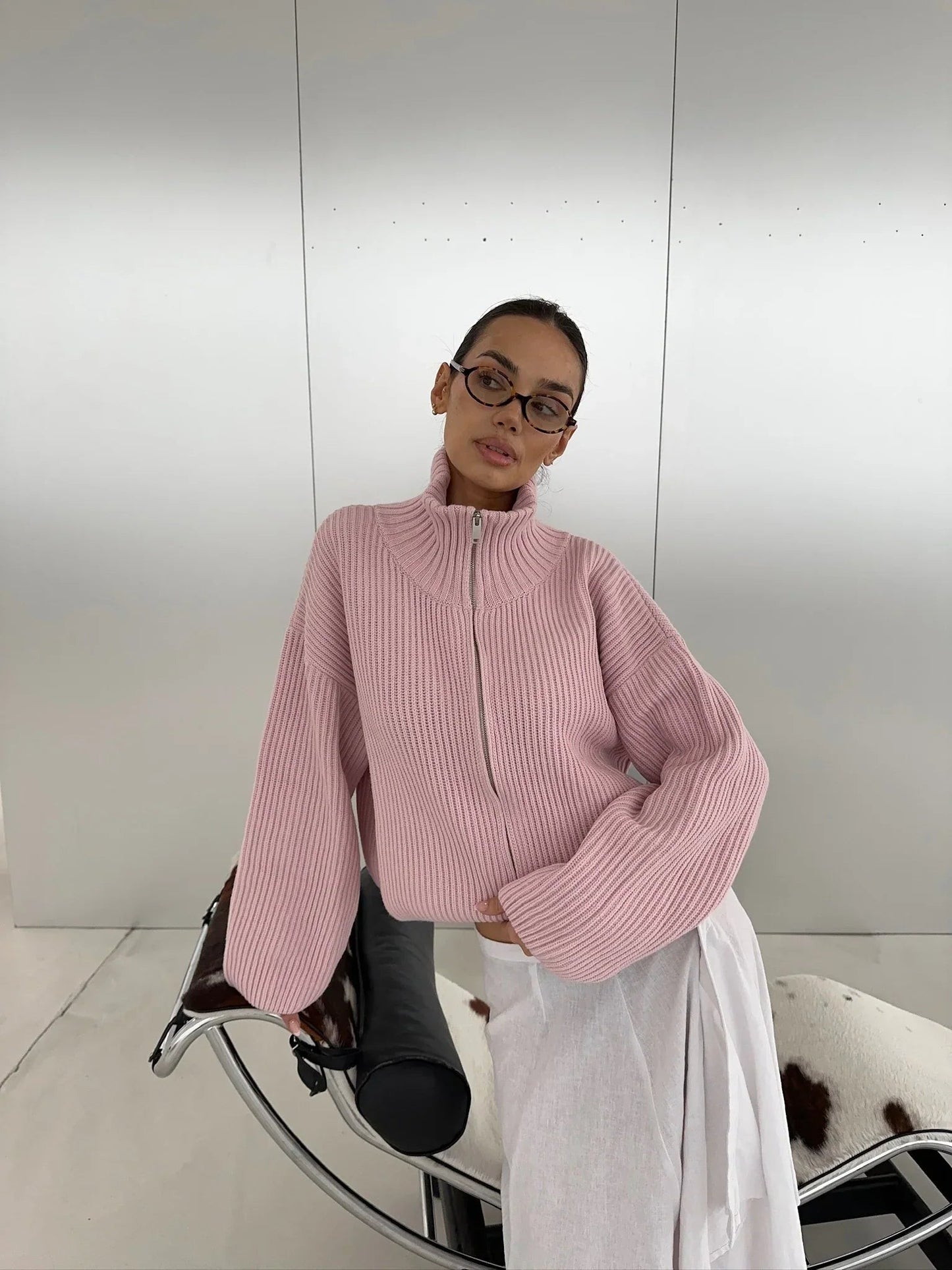 Maglione Angela oversize a costine con zip