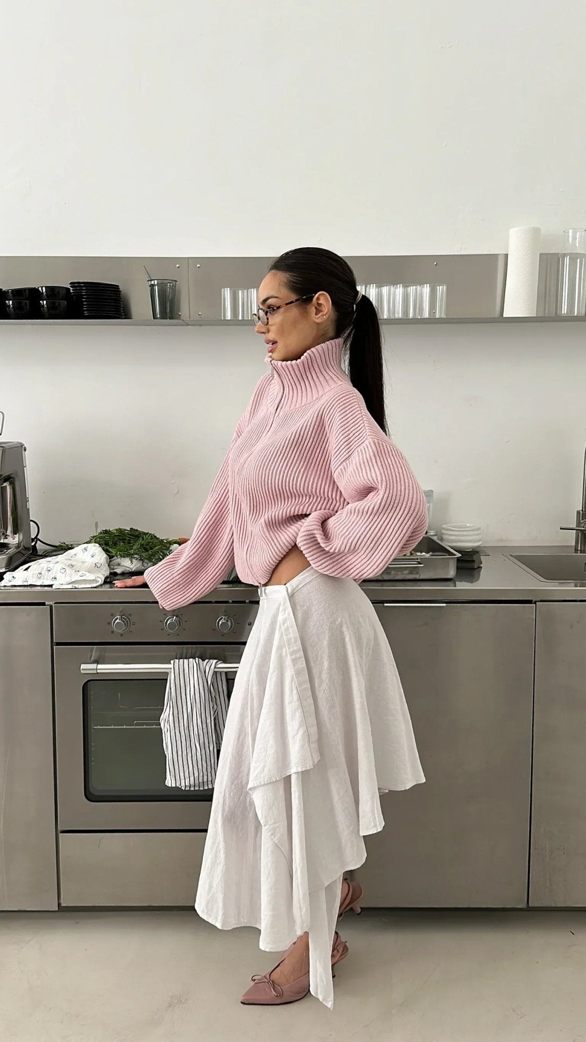 Maglione Angela oversize a costine con zip