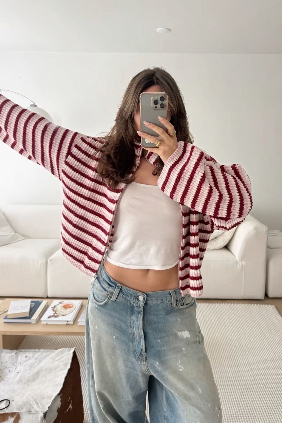 Helena Gestreifter Strickpullover mit Reißverschluss