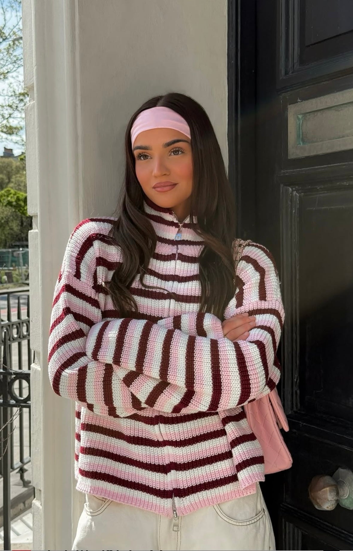 Helena Gestreifter Strickpullover mit Reißverschluss