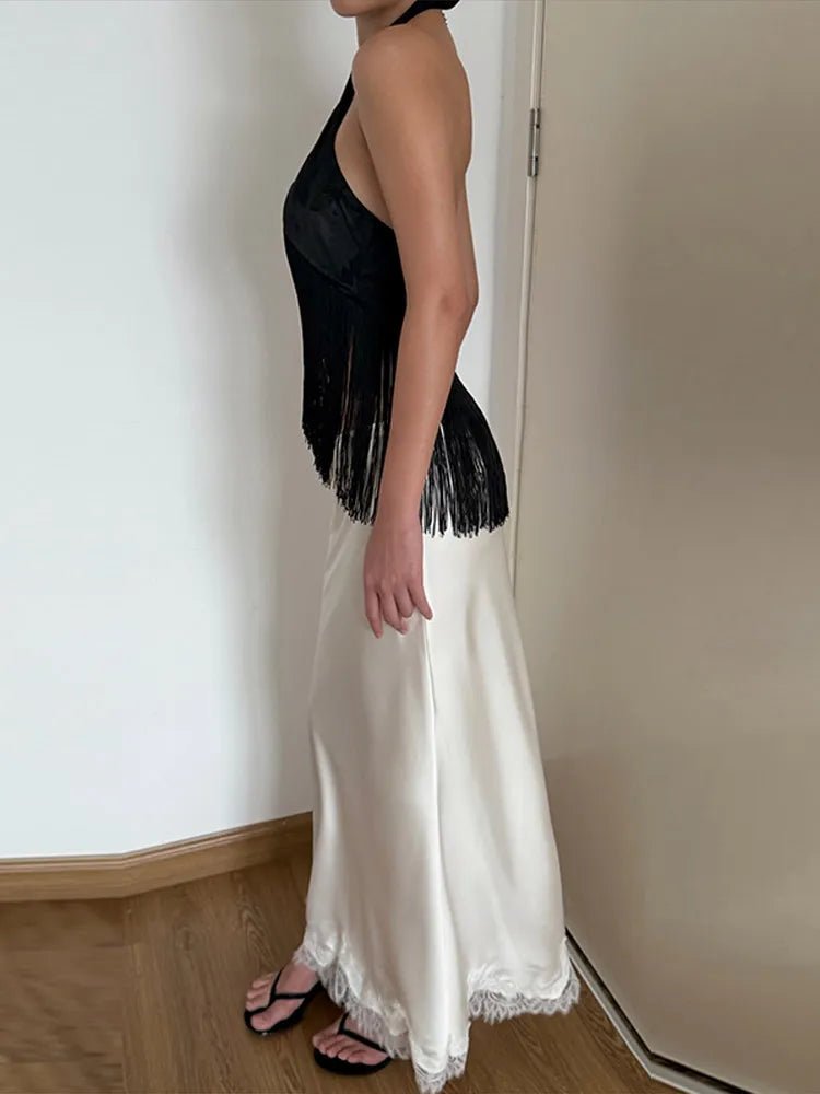 Gina Satin-Fransen-Haltertop