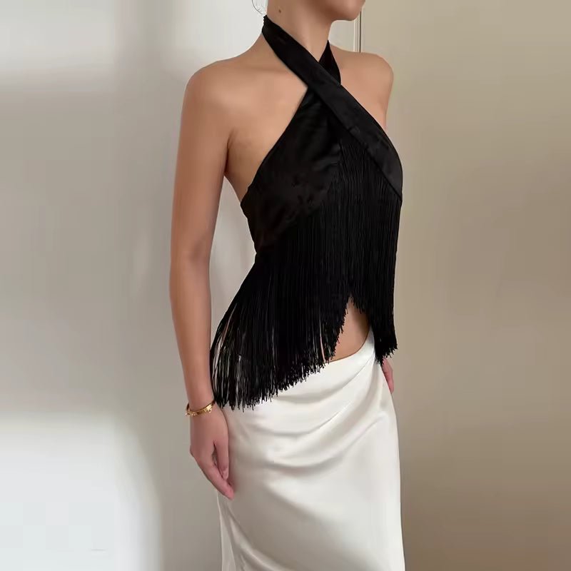 Gina Satin-Fransen-Haltertop
