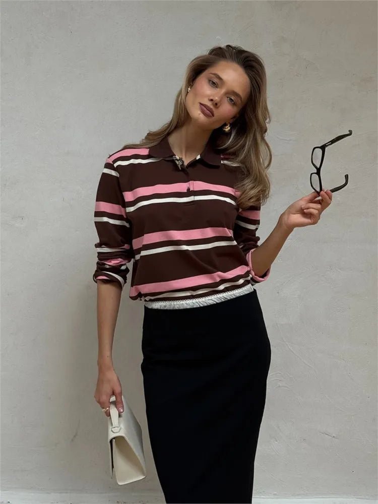 Top polo a righe a maniche lunghe Laura