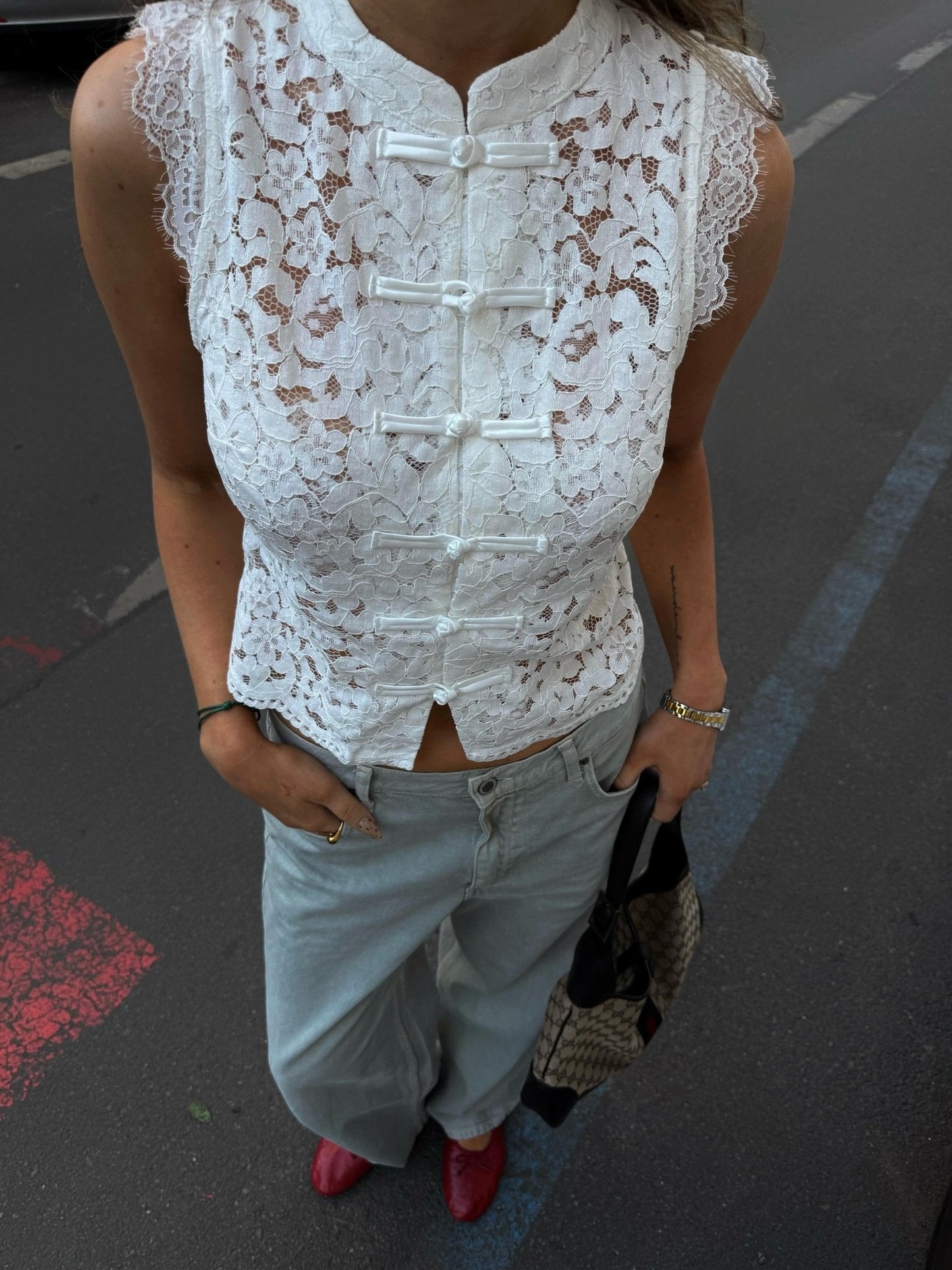 Helen Mandarin-Spitzen-Top