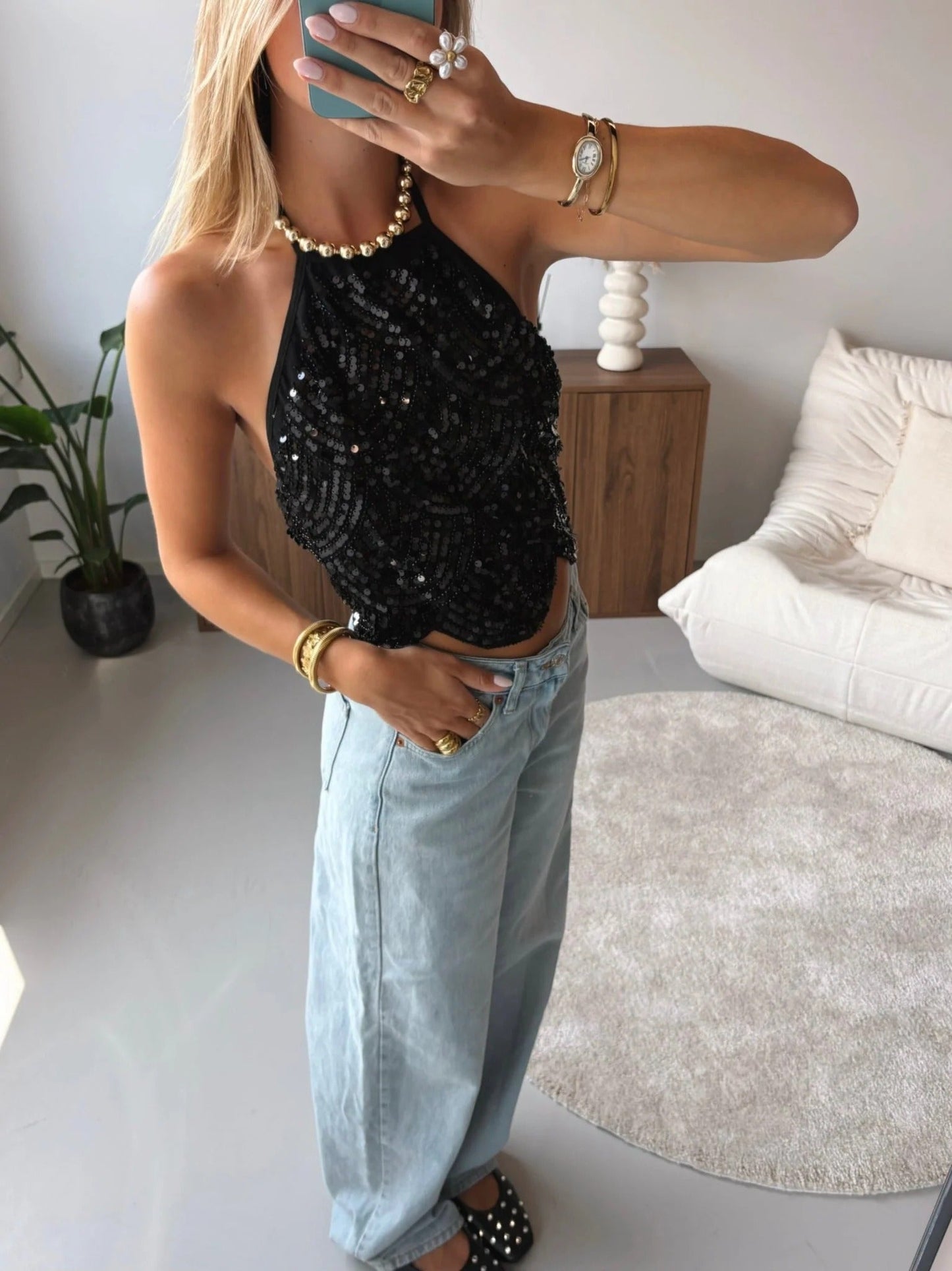 Valerie top halter con paillettes