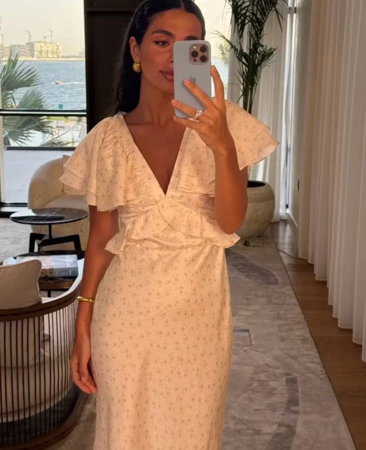 Sophia Rüschenärmel Midi-Kleid
