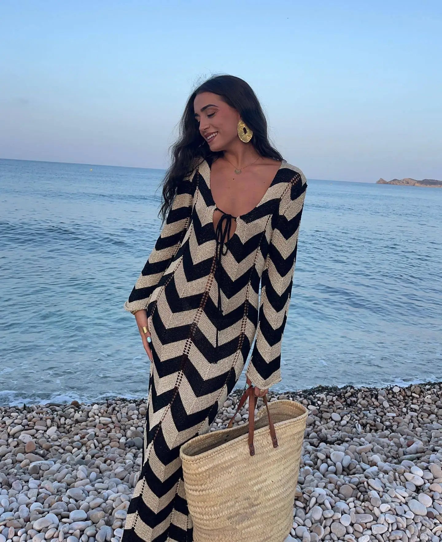 ZEYA - Aimee Striped Knit Long Sleeve Maxi Dress