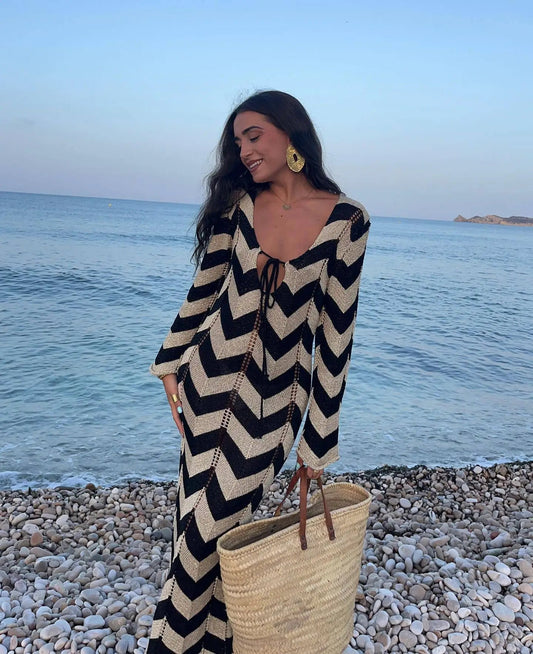 ZEYA - Aimee Striped Knit Long Sleeve Maxi Dress
