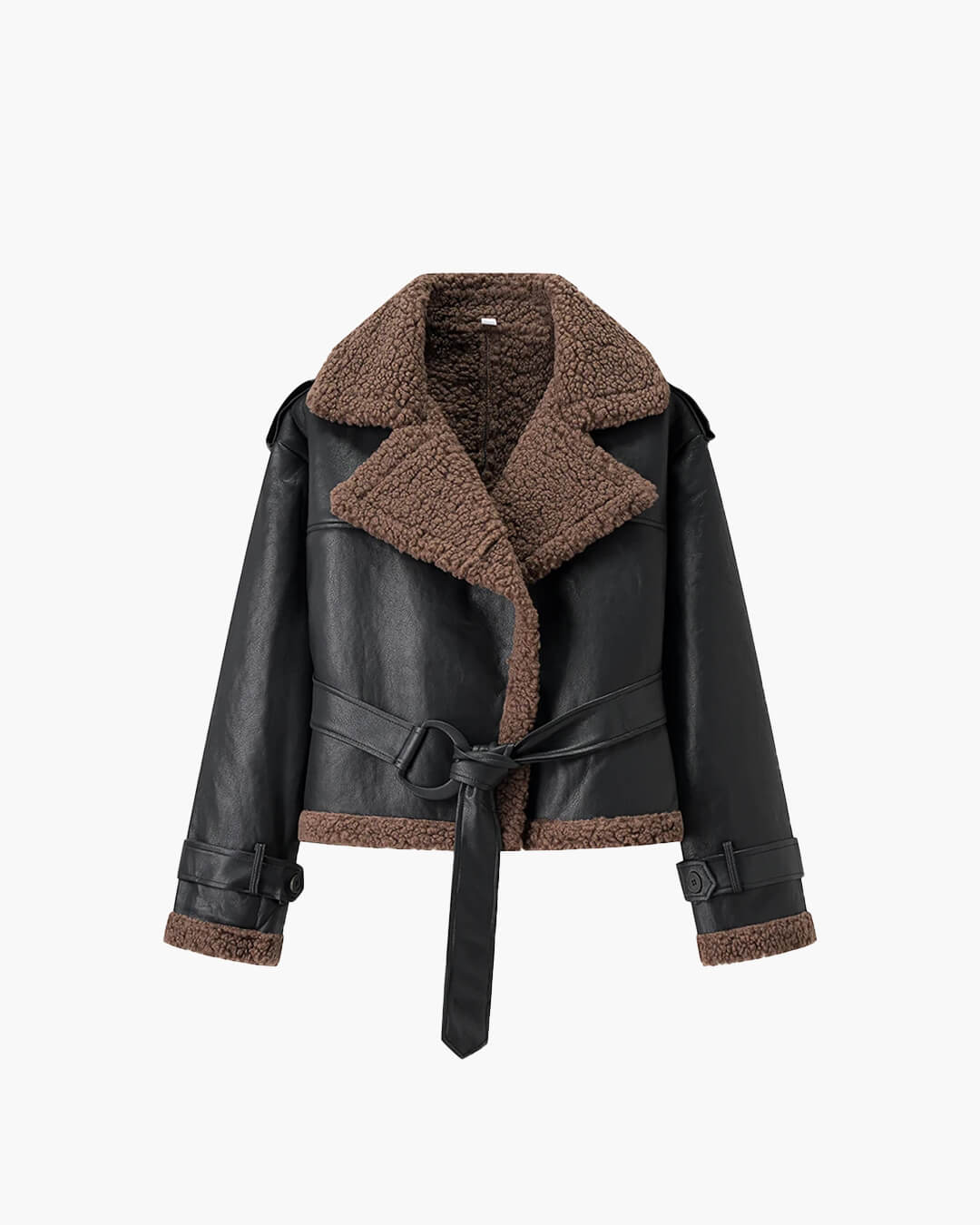 ZEYA - Alessia Short Belted Faux Leather Jacket