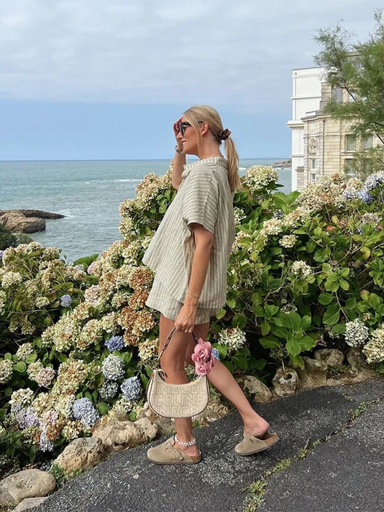 ZEYA - Alexis Boxy Striped Shirt Short Set