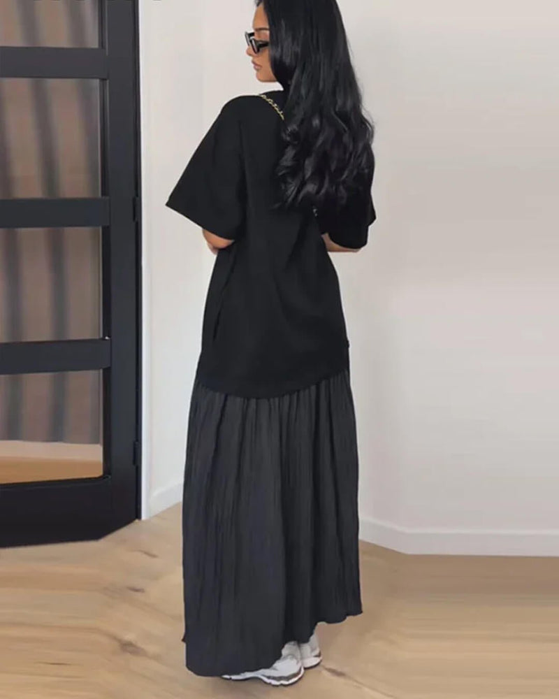 ZEYA - Amybeth Pleated Patchwork Midi Dress