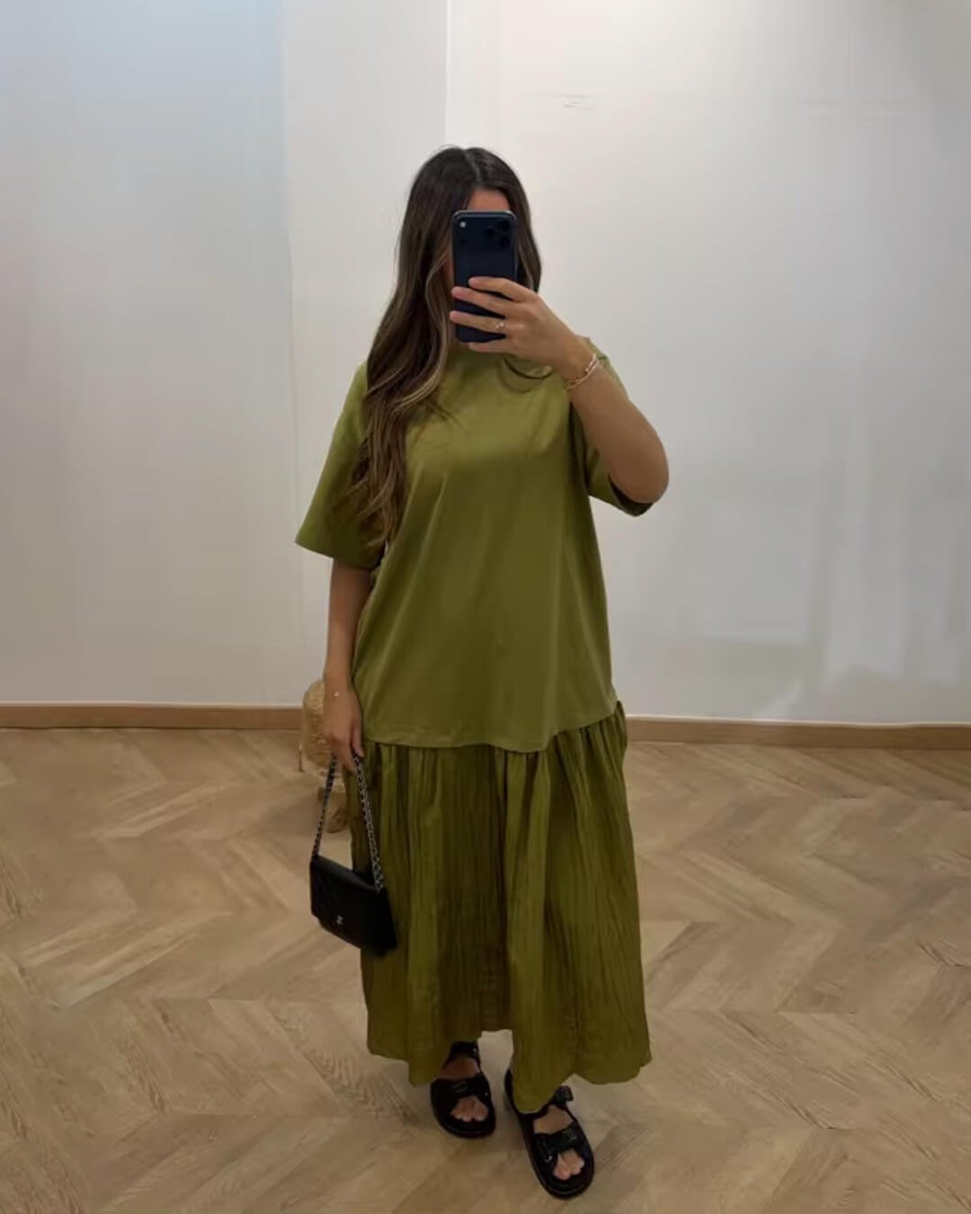 ZEYA - Amybeth Pleated Patchwork Midi Dress