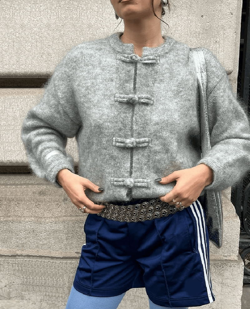 Cardigan Angela con nodi rana lavorato a maglia
