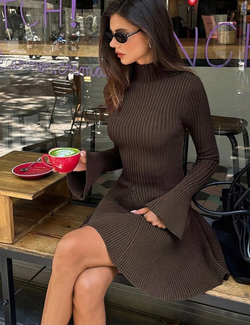 ZEYA - Anna Bell Sleeve Ribbed Knit Sweater Dress