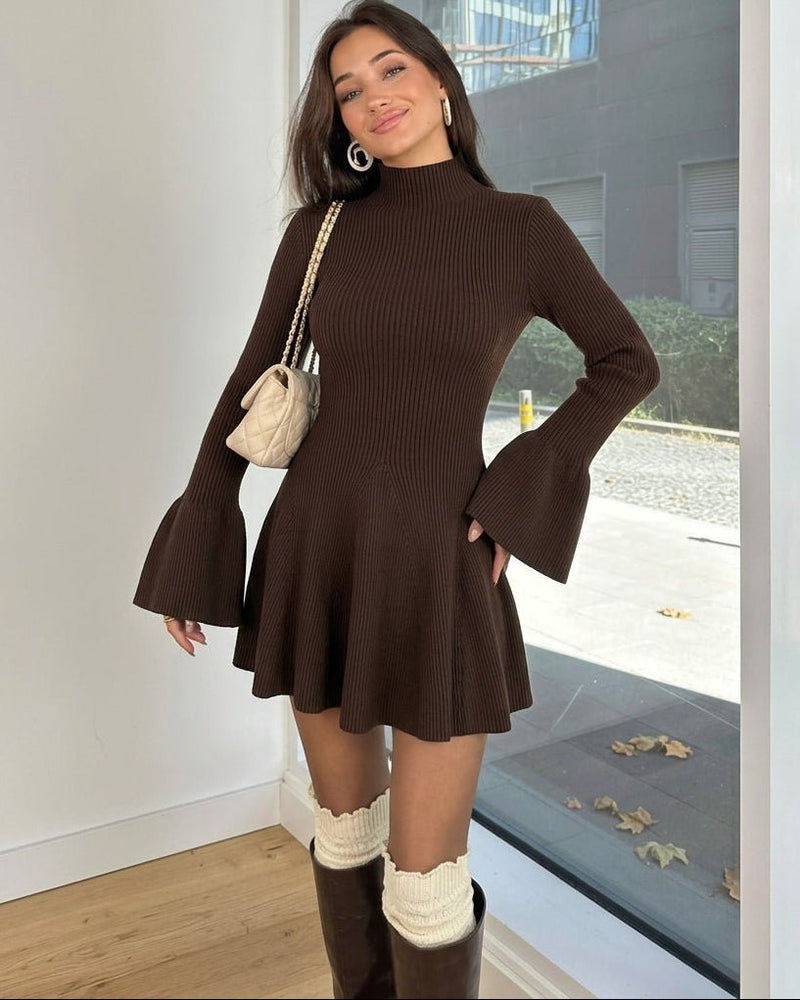 ZEYA - Anna Bell Sleeve Ribbed Knit Sweater Dress
