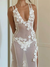 Abito maxi Annalyn trasparente con spacco sulla coscia