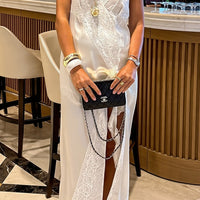 Annie Asymmetrisches Spitzen-Seiden-Midikleid