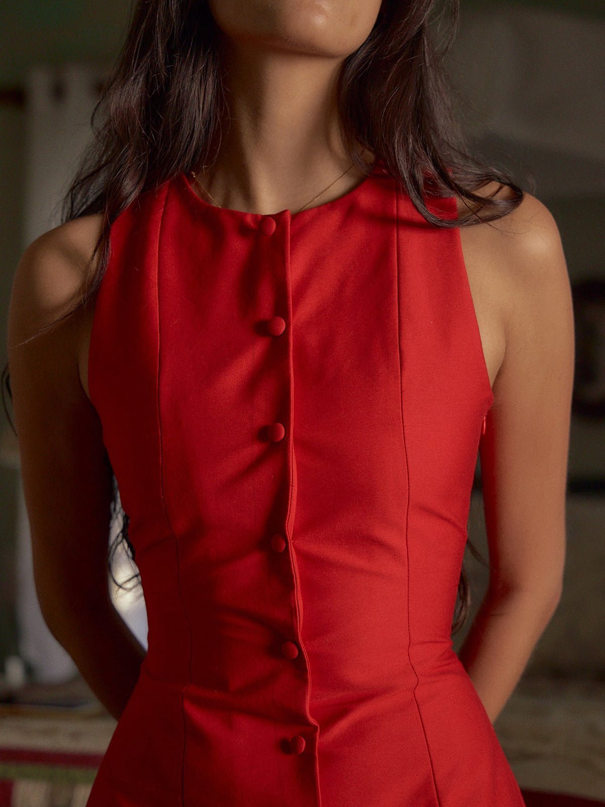ZEYA - Astra Button-Front Sleeveless Mini Dress