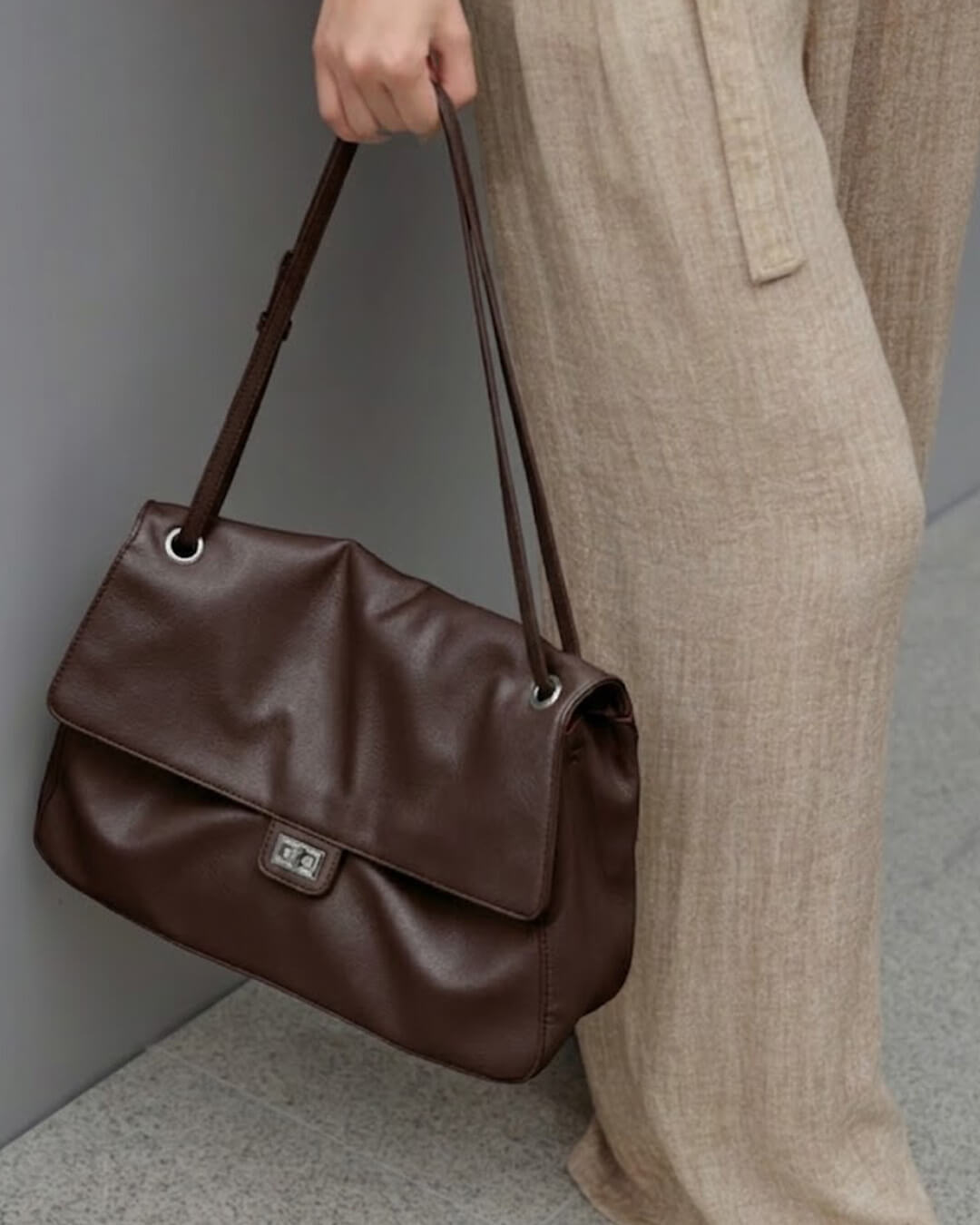 ZEYA - Ava Maxi Flap Leather Shoulder Bag