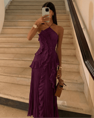 Bayley Neckholder-Plissee-Maxikleid mit Rüschen