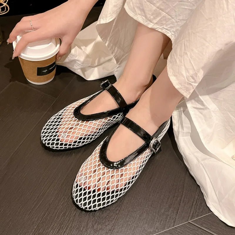 ZEYA - Beatrice Buckled Mesh Ballet Flats