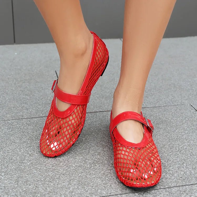 ZEYA - Beatrice Buckled Mesh Ballet Flats