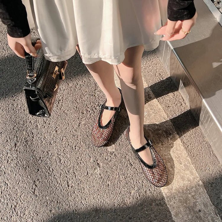 ZEYA - Beatrice Buckled Mesh Ballet Flats