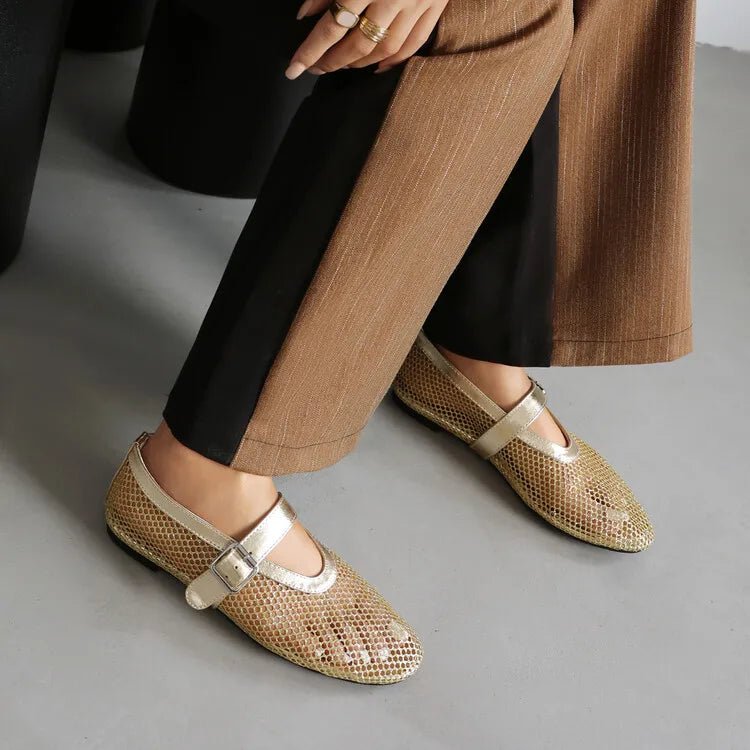 ZEYA - Beatrice Buckled Mesh Ballet Flats