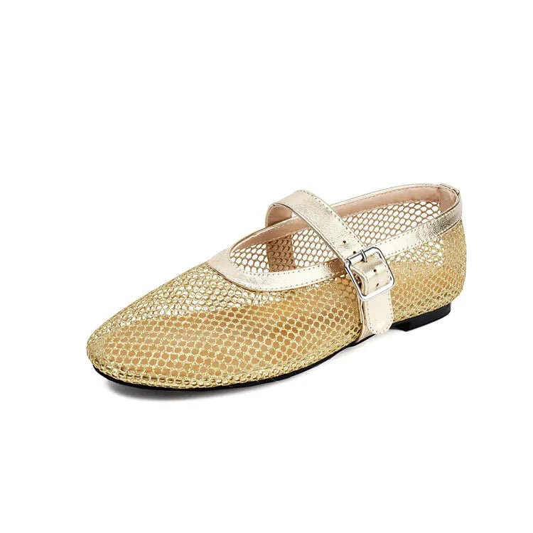 ZEYA - Beatrice Buckled Mesh Ballet Flats