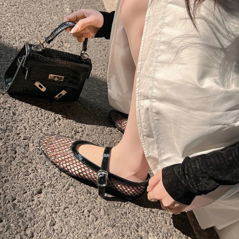 ZEYA - Beatrice Buckled Mesh Ballet Flats