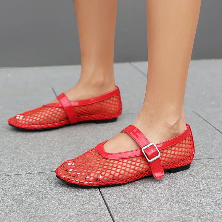 ZEYA - Beatrice Buckled Mesh Ballet Flats