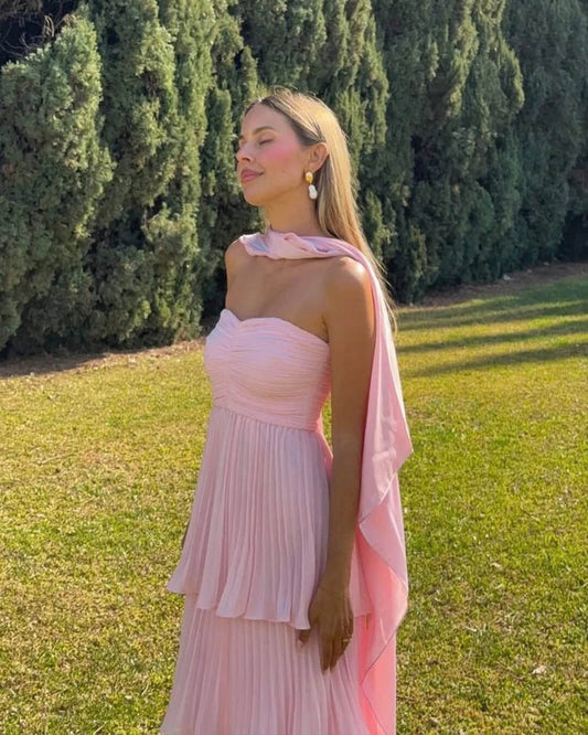 ZEYA - Beatrice Strapless Pleated Tiered Maxi Dress