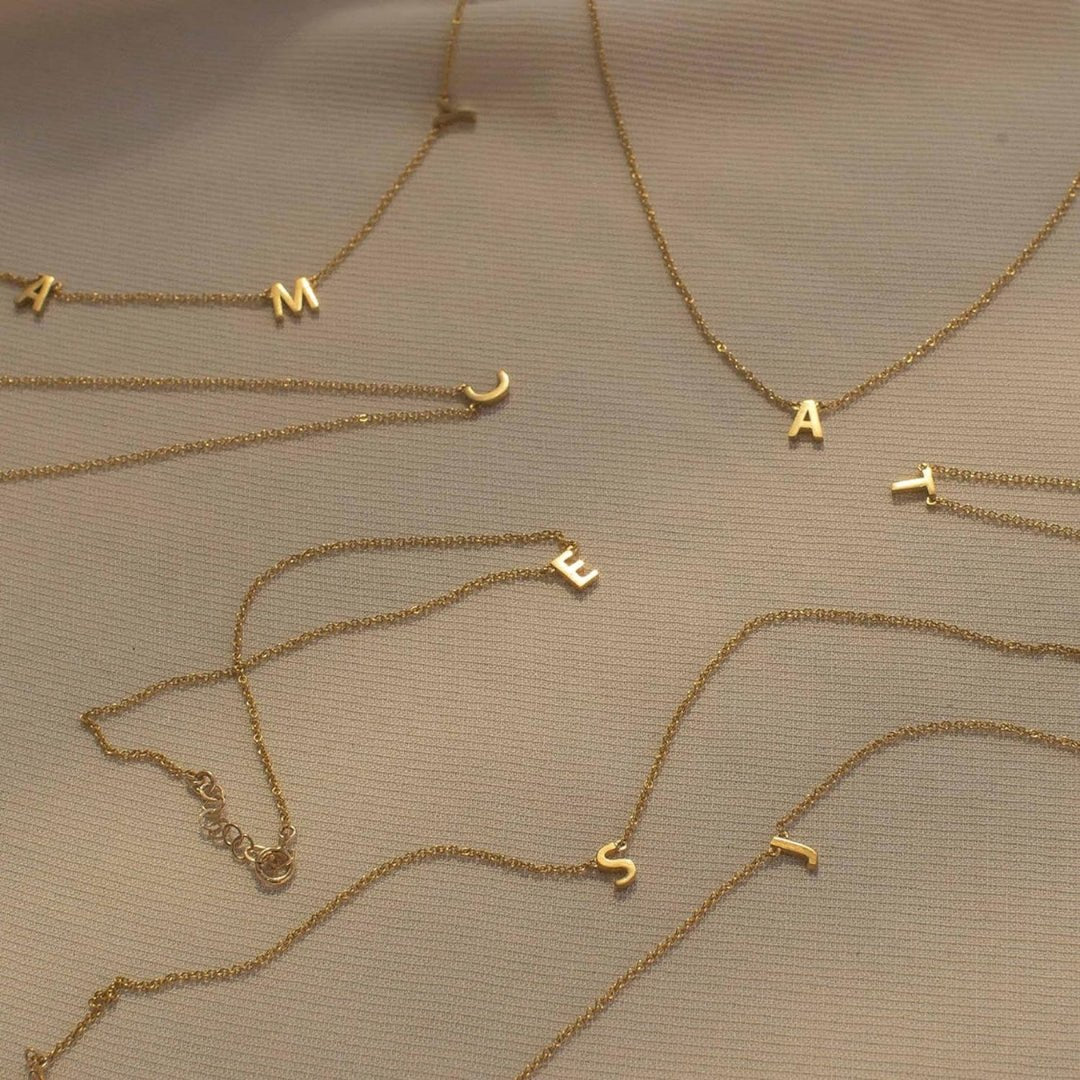 ZEYA - Bexley Gold Initial Necklace - 14k Gold Plated Stainless Steel, Adjustable 45cm