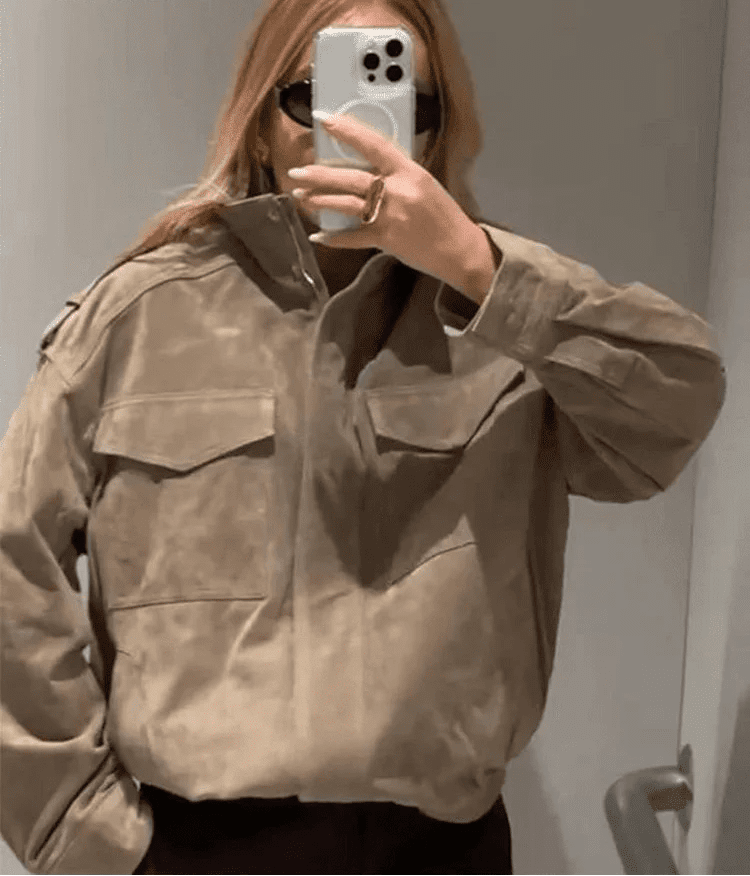 ZEYA - Bianca High Neck Suede Pocket Jacket
