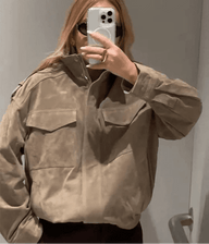 Daniela High Neck Suede Pocket Jacket