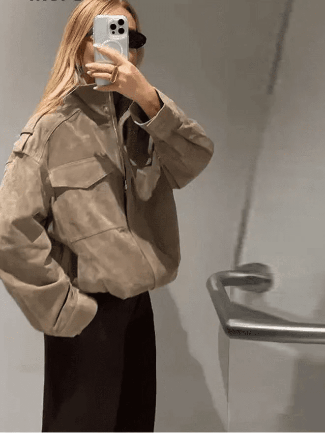 ZEYA - Bianca High Neck Suede Pocket Jacket