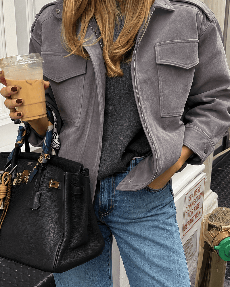 ZEYA - Bianca High Neck Suede Pocket Jacket