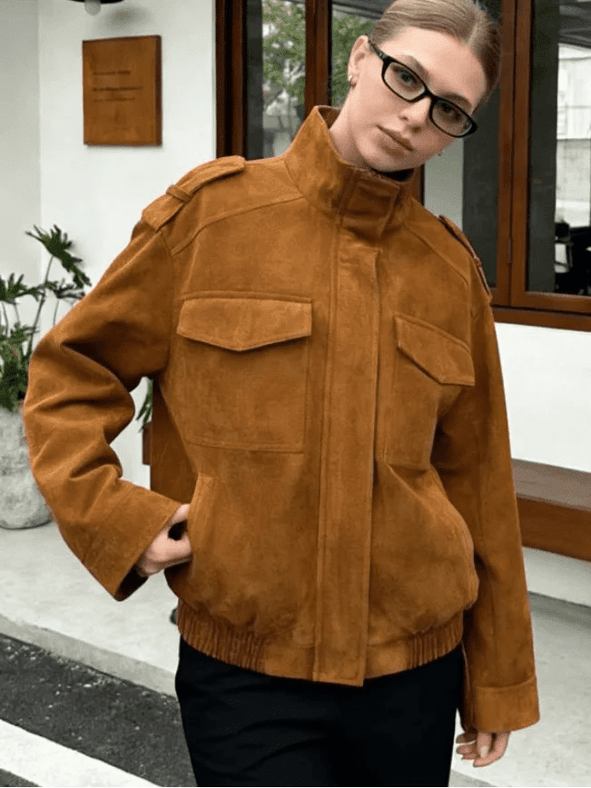 ZEYA - Bianca High Neck Suede Pocket Jacket