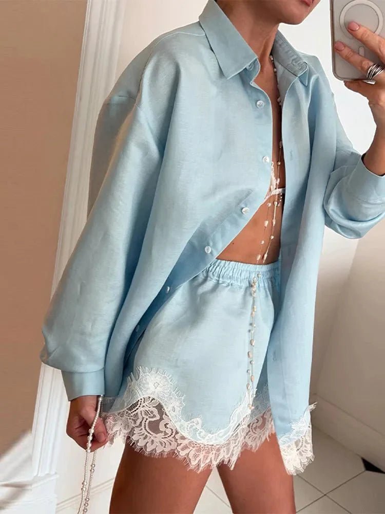 ZEYA - Bianca Lace Patchwork Beach Shirt Set