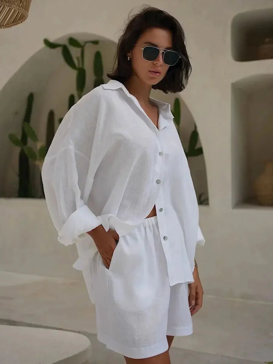 ZEYA - Bianca Lapel Lantern Sleeve Shorts Set