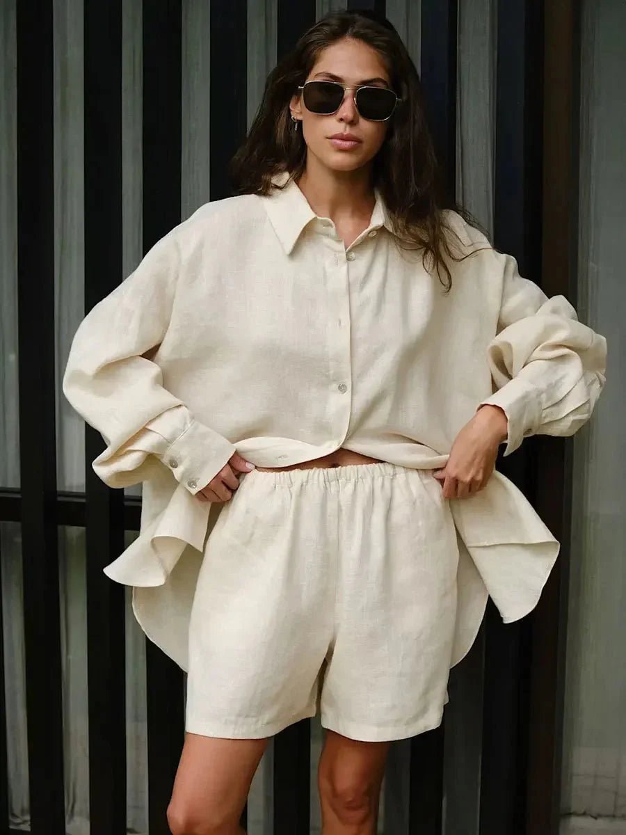 ZEYA - Bianca Lapel Lantern Sleeve Shorts Set