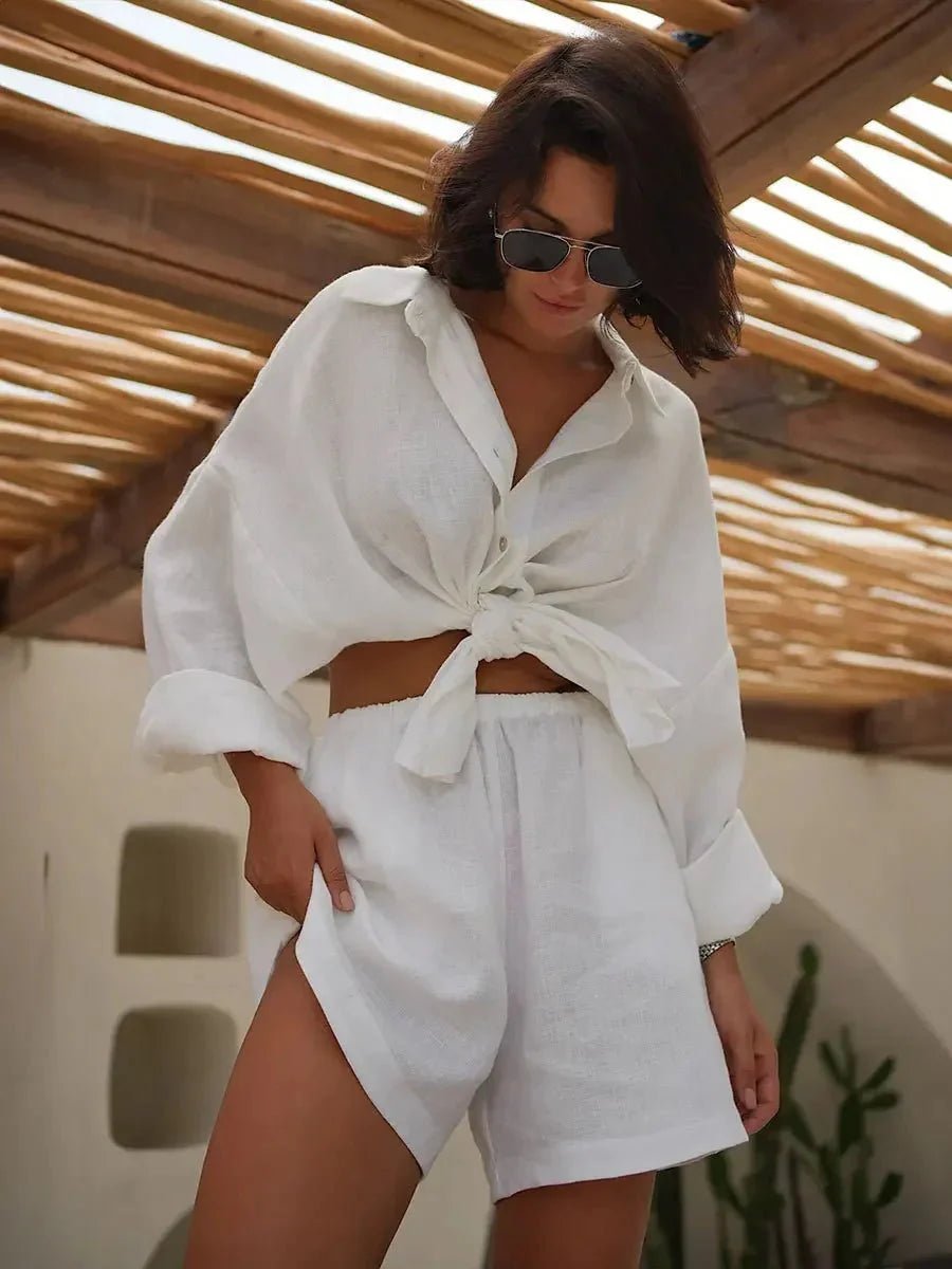 ZEYA - Bianca Lapel Lantern Sleeve Shorts Set