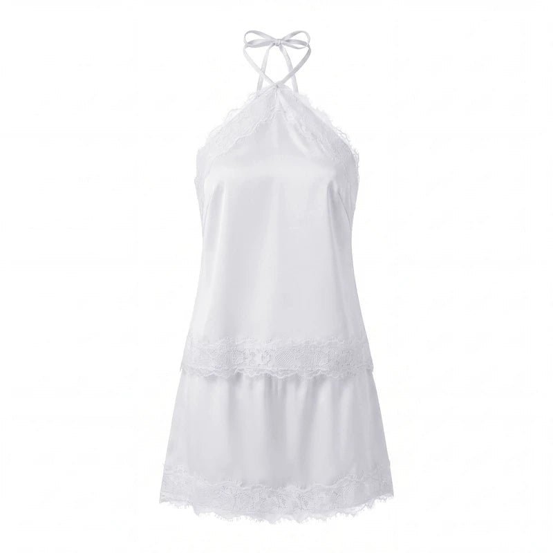 ZEYA - Bianca Two-Piece Satin Lace Halter Set