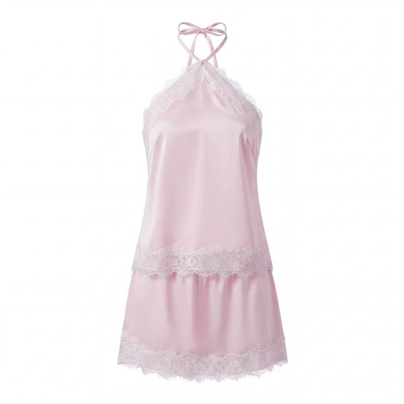 ZEYA - Bianca Two-Piece Satin Lace Halter Set